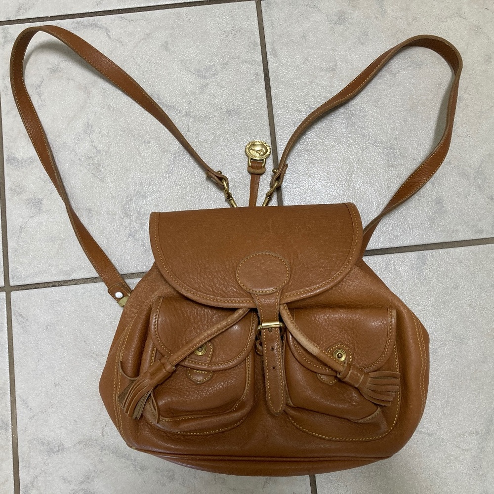 Vintage Dooney & Bourke Canyon Tan Leather Convertible Mini Backpack MADE in USA